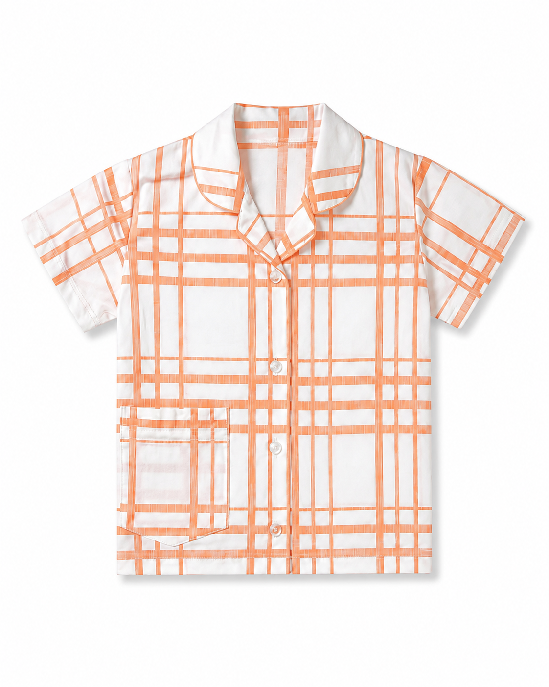 Unisex Cotton Checked Night Suit Set – Peach & White