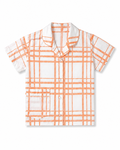 Unisex Cotton Checked Night Suit Set – Peach & White