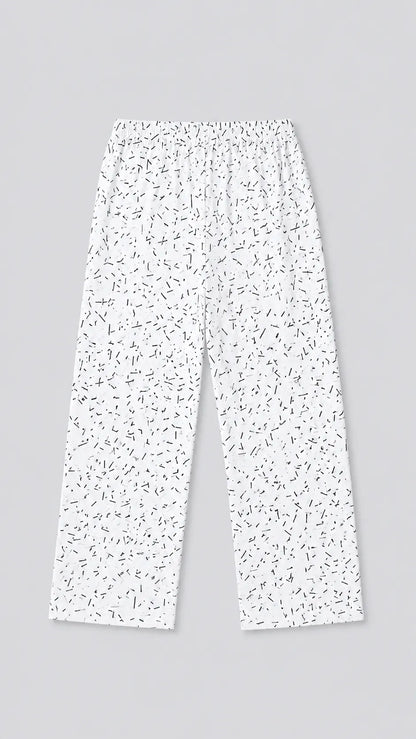 Kids Cotton Printed Night Suit Set – White Minimal Motif Print