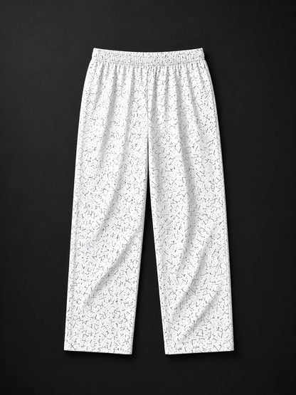 Unisex Cotton Printed Night Suit Set – White Minimal Motif Print