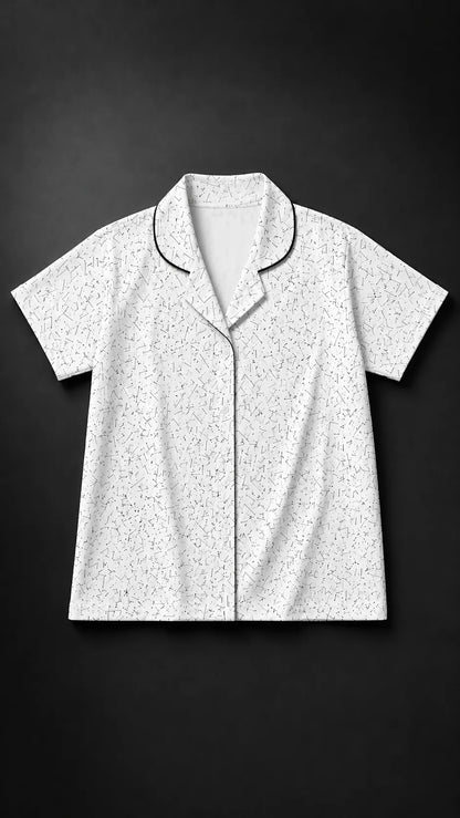 Unisex Cotton Printed Night Suit Set – White Minimal Motif Print