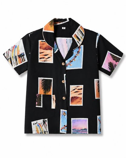 Unisex Cotton Printed Night Suit Set – Black Tropical Print
