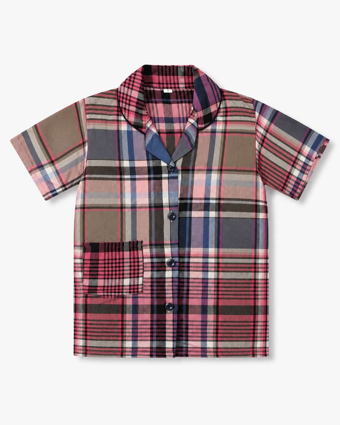 Unisex Cotton Checked Night Suit Set – Navy Blue & Pink