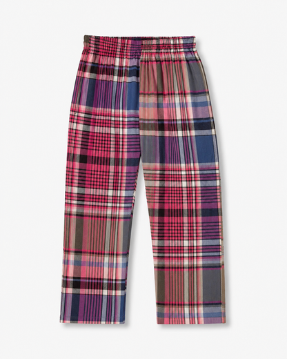 Unisex Cotton Checked Night Suit Set – Navy Blue & Pink