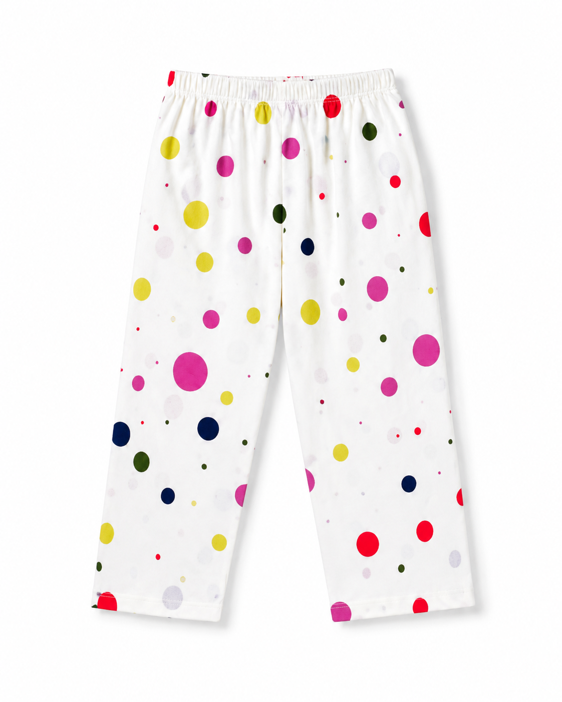 UnisexWhite Polka Dot Cotton Night Suit Set