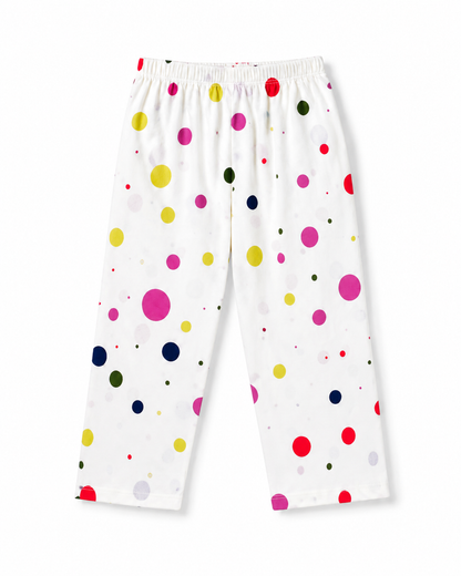 UnisexWhite Polka Dot Cotton Night Suit Set