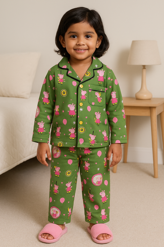 Baby Boys & Baby Girls Printed Cotton Blend Kids Nightwear  Nd57grn