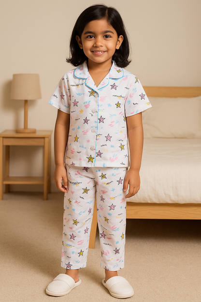 Kids Nightwear Boys & Girls Cotton Blend Shirt & Pyjama Set nd61wht