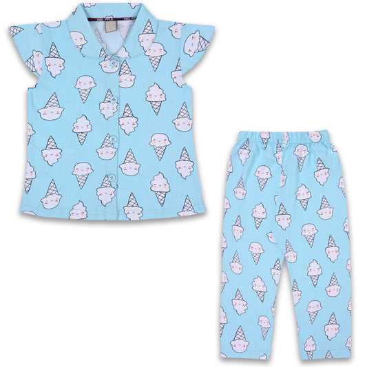 Unisex Printed Top and Bottom Pyjamas Night Dress nd62lblu