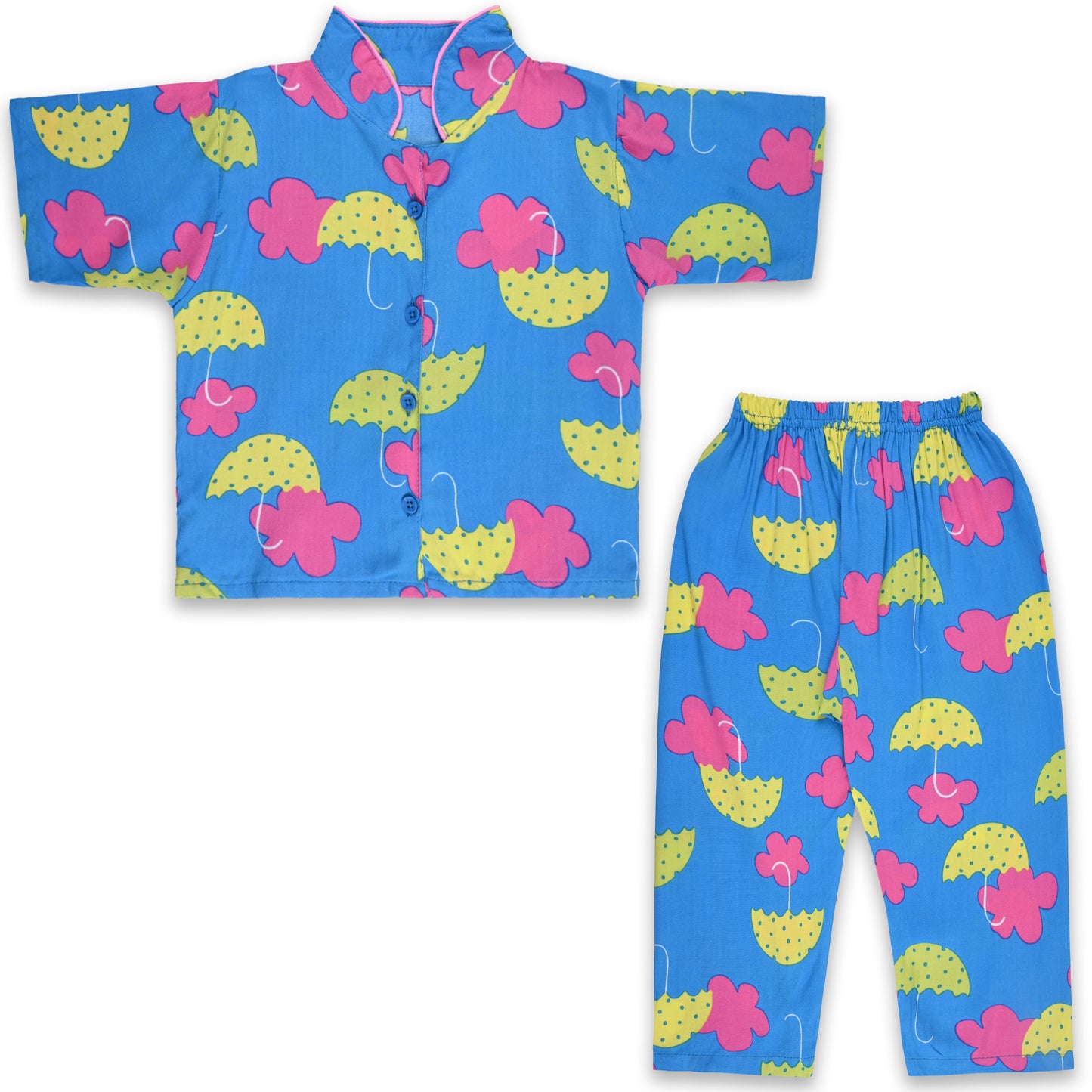 Unisex Cotton Printed Nightdress Shirt & Trouser Set nd82blu