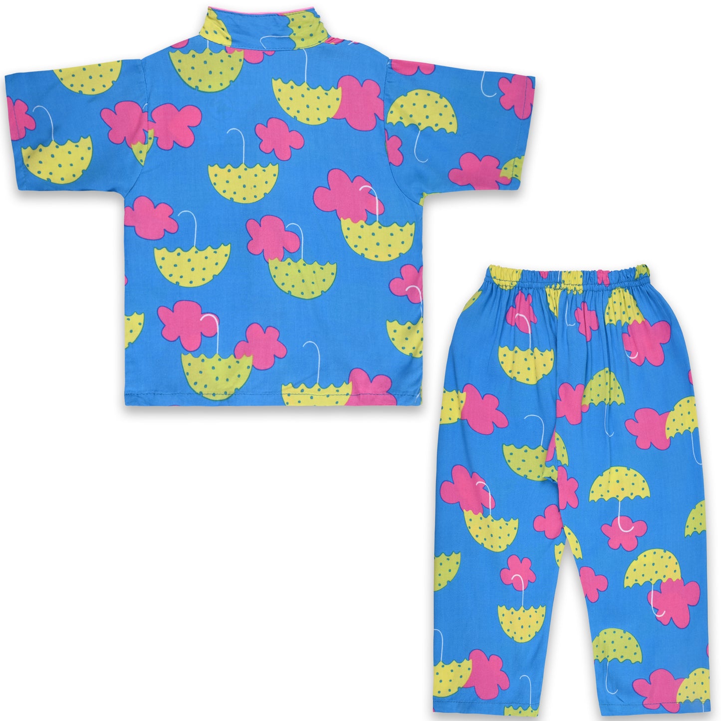 Unisex Cotton Printed Nightdress Shirt & Trouser Set nd82blu