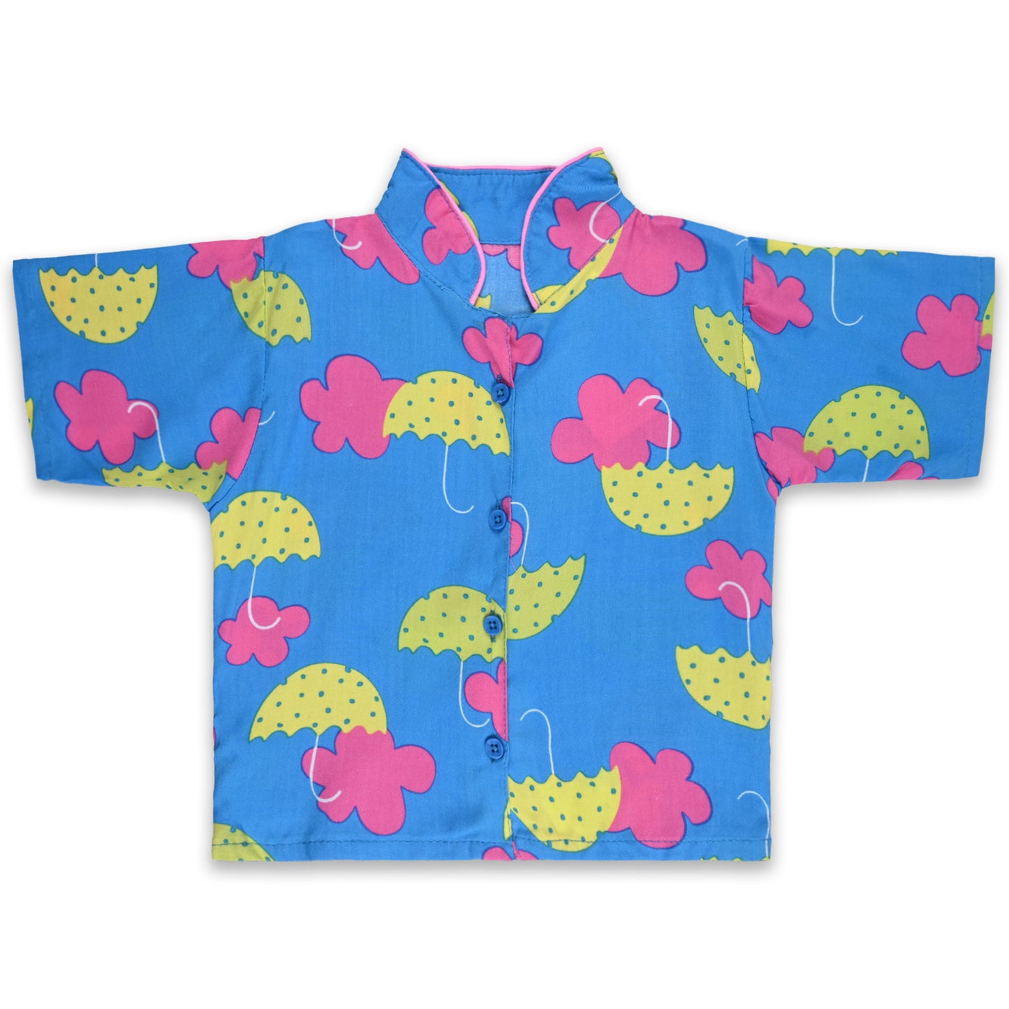 Unisex Cotton Printed Nightdress Shirt & Trouser Set nd82blu