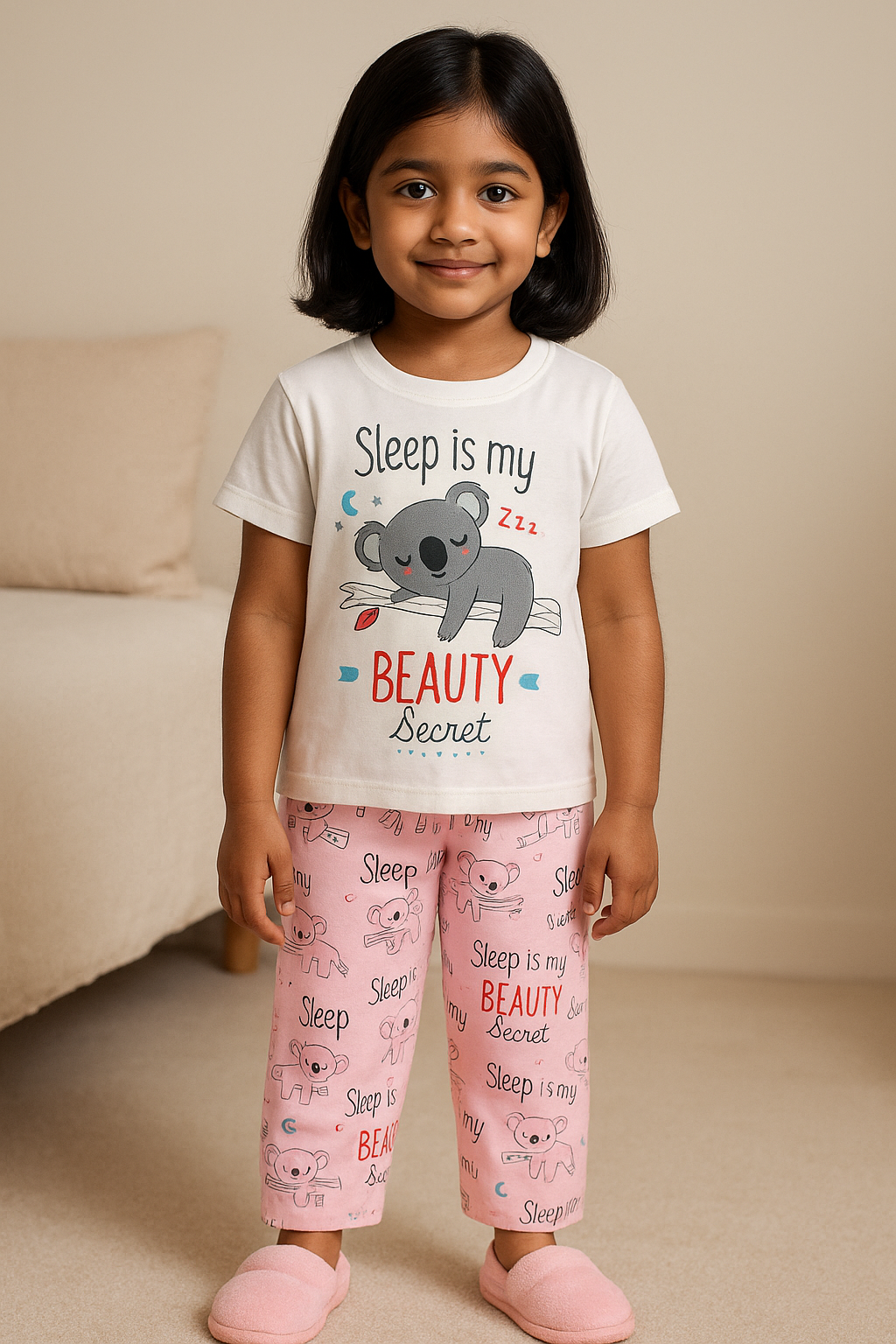 Girls Printed Cotton Blend Kids Nightwear nd89pnk