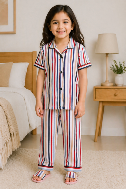 Boys Multicolor Striped Co-ord Set – Soft Rayon Shirt & Pant Set