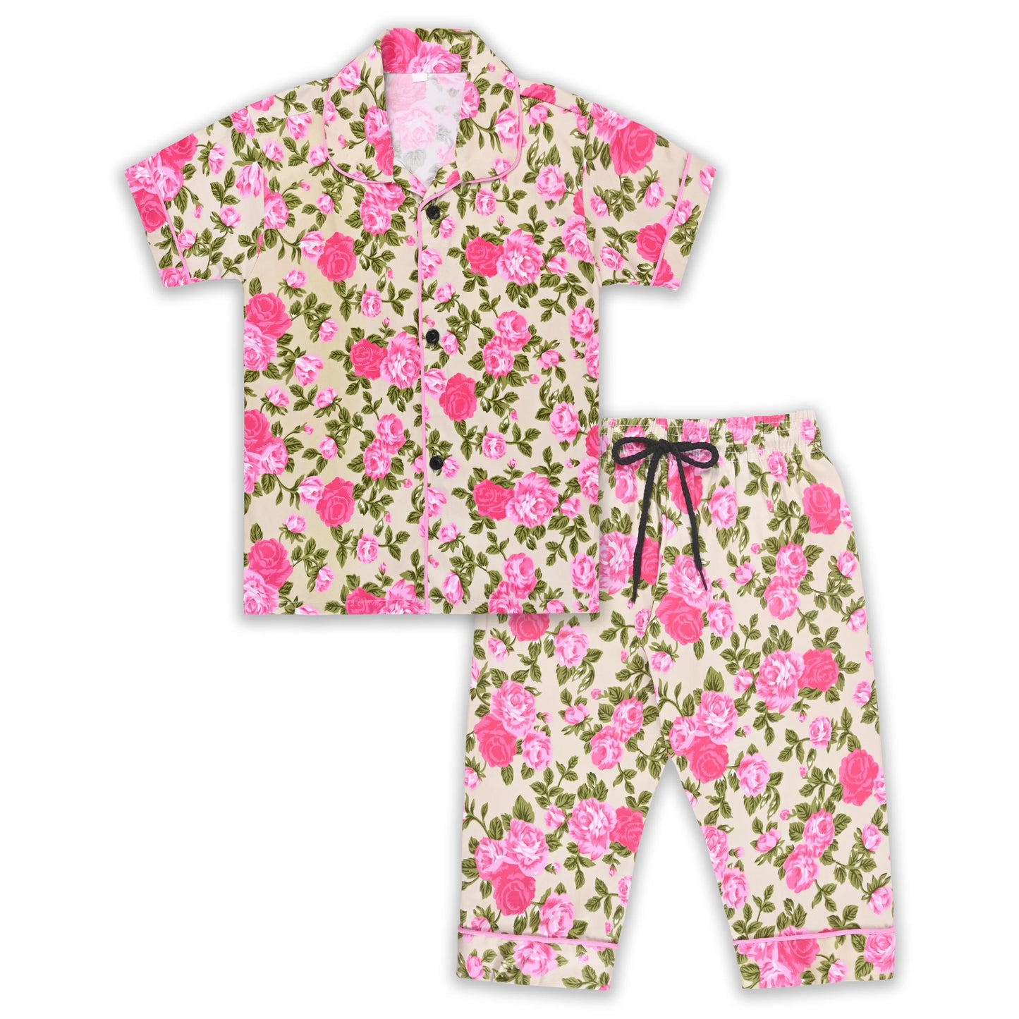Girls Floral Co-ord Set – Soft Rayon Shirt & Pant Set