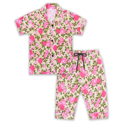Girls Floral Co-ord Set – Soft Rayon Shirt & Pant Set
