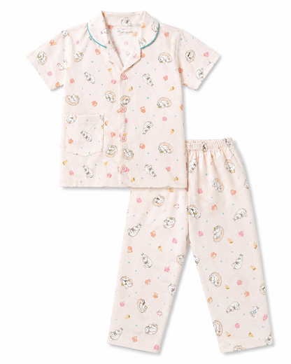 UnisexCotton Printed Night Suit Set – Soft Pink Character Print