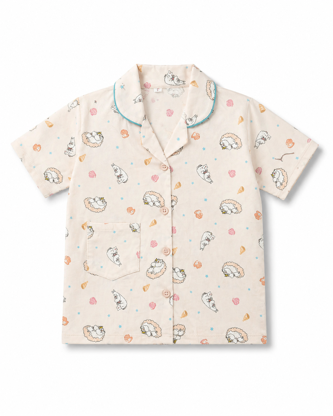UnisexCotton Printed Night Suit Set – Soft Pink Character Print