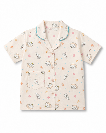 UnisexCotton Printed Night Suit Set – Soft Pink Character Print