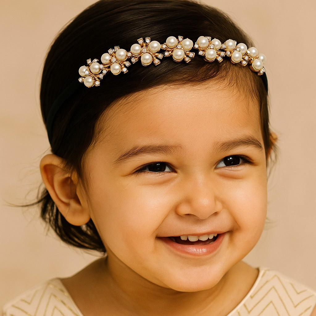 White Stone Imitation Pearl Hairband