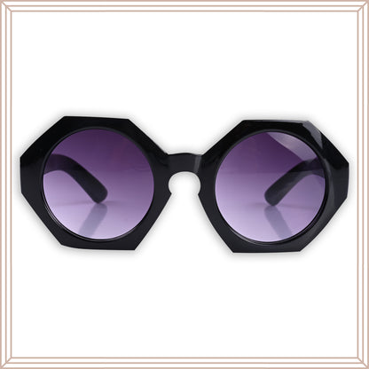 Kids Black Stylish Hexagon Frame Sunglass