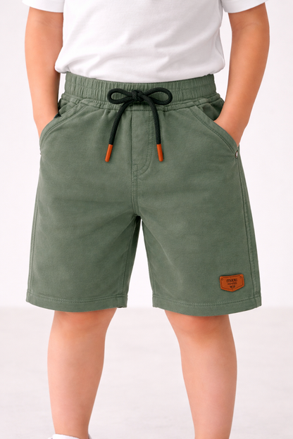 Boys Cotton Denim Solid Casual Shorts with Drawstring Waist shrt014