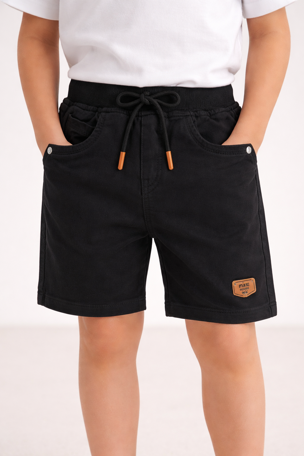 Boys Cotton Denim Solid Casual Shorts with Drawstring Waist