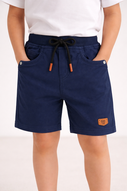 Boys Cotton Denim Solid Casual Shorts with Drawstring Waist shrt014