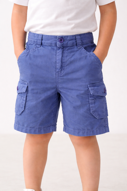 Boys Cotton Denim Cargo Shorts with Button Closure & Utility Pockets shrt015
