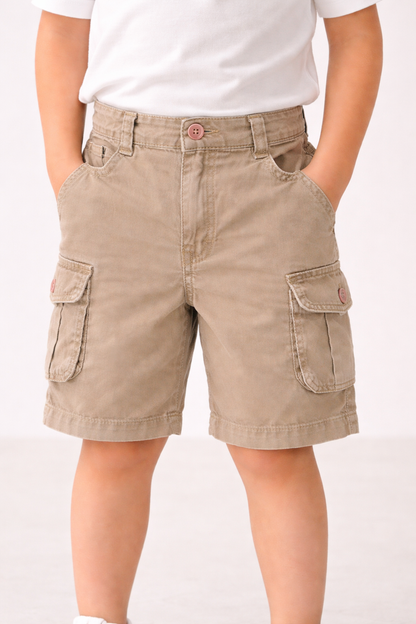 Boys Cotton Denim Cargo Shorts with Button Closure & Utility Pockets shrt015