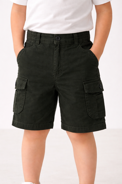 Boys Cotton Denim Cargo Shorts with Button Closure & Utility Pockets shrt015