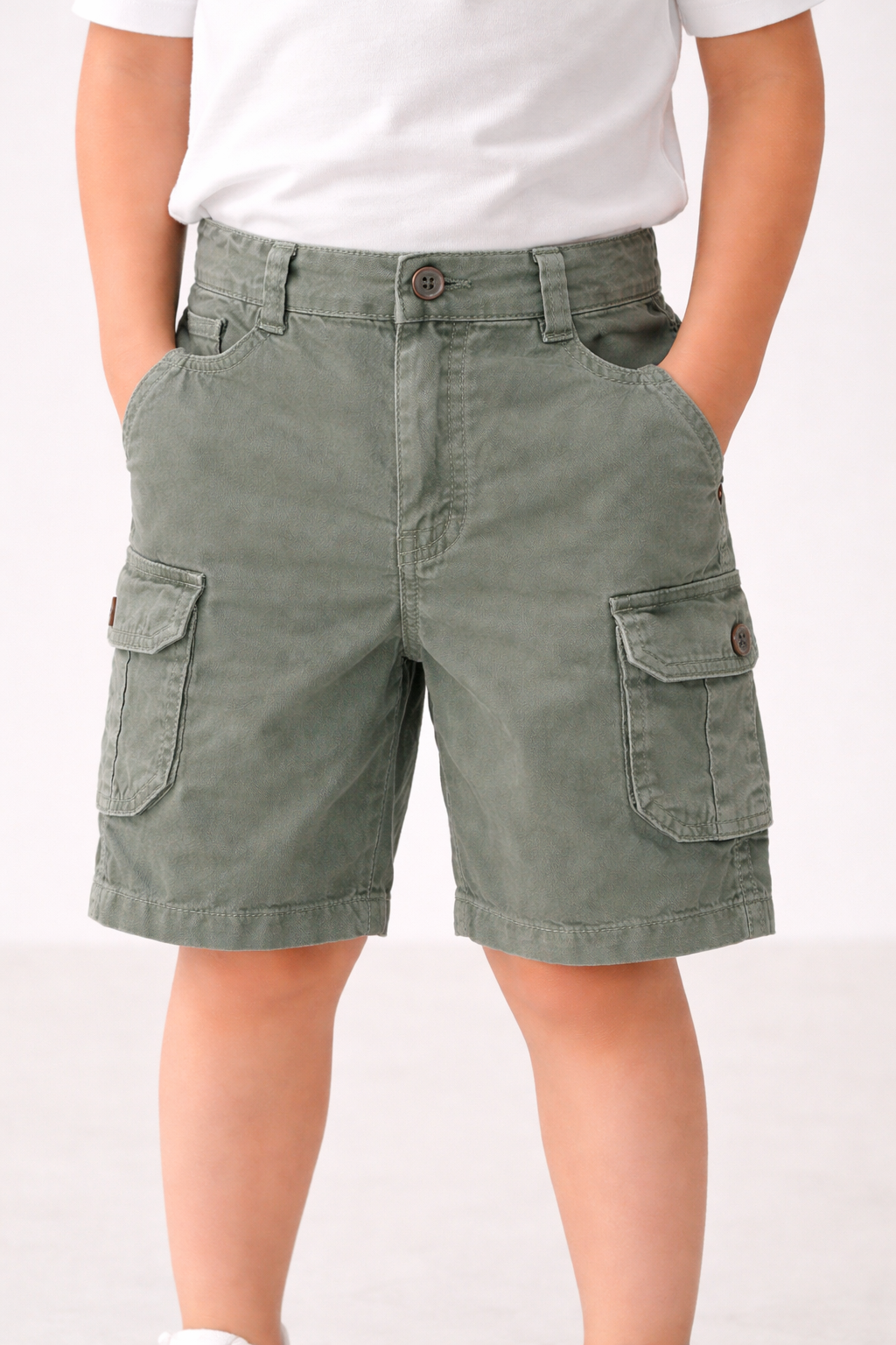 Boys Cotton Denim Cargo Shorts with Button Closure & Utility Pockets shrt015