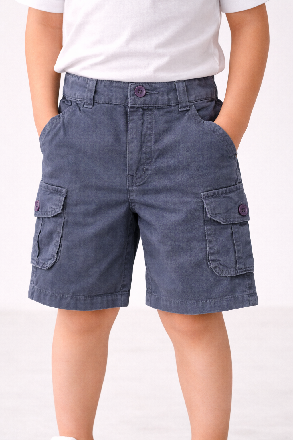 Boys Cotton Denim Cargo Shorts with Button Closure & Utility Pockets shrt015