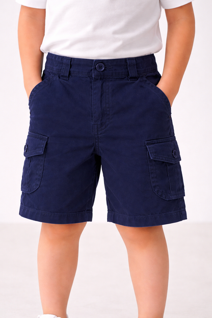 Boys Cotton Denim Cargo Shorts with Button Closure & Utility Pockets shrt015