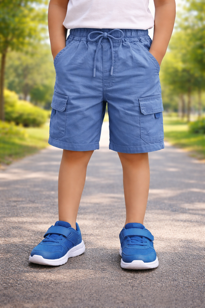 Boys Cotton Denim Cargo Shorts with Drawstring Waist shrt016