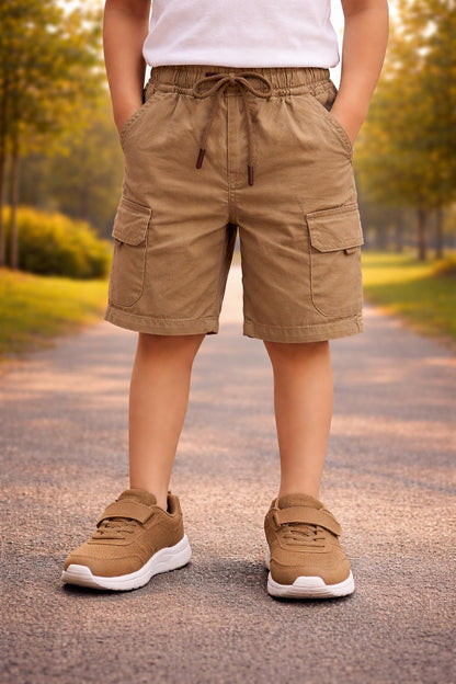 Boys Cotton Denim Cargo Shorts with Drawstring Waist shrt016