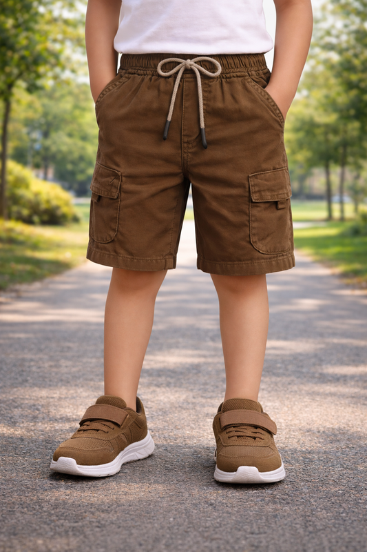 Boys Cotton Denim Cargo Shorts with Drawstring Waist shrt016