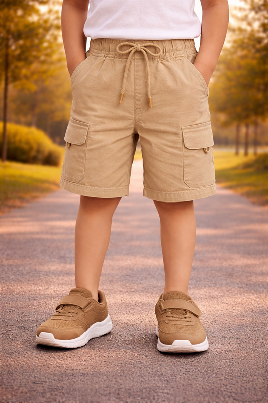 Boys Cotton Denim Cargo Shorts with Drawstring Waist shrt016