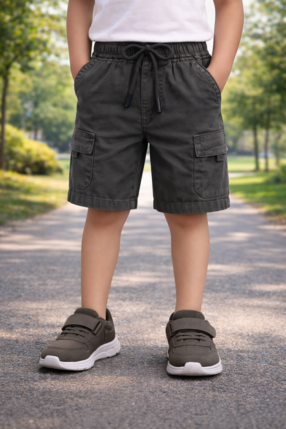 Boys Cotton Denim Cargo Shorts with Drawstring Waist shrt016