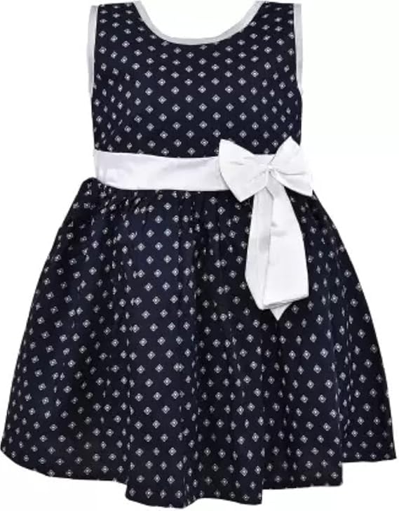 Girls Cotton Printed Sleeveless Frock with Bow – Summer Wear Dress ctn574w