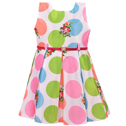 kids Partywear  Dress Frock-(stn707wht)