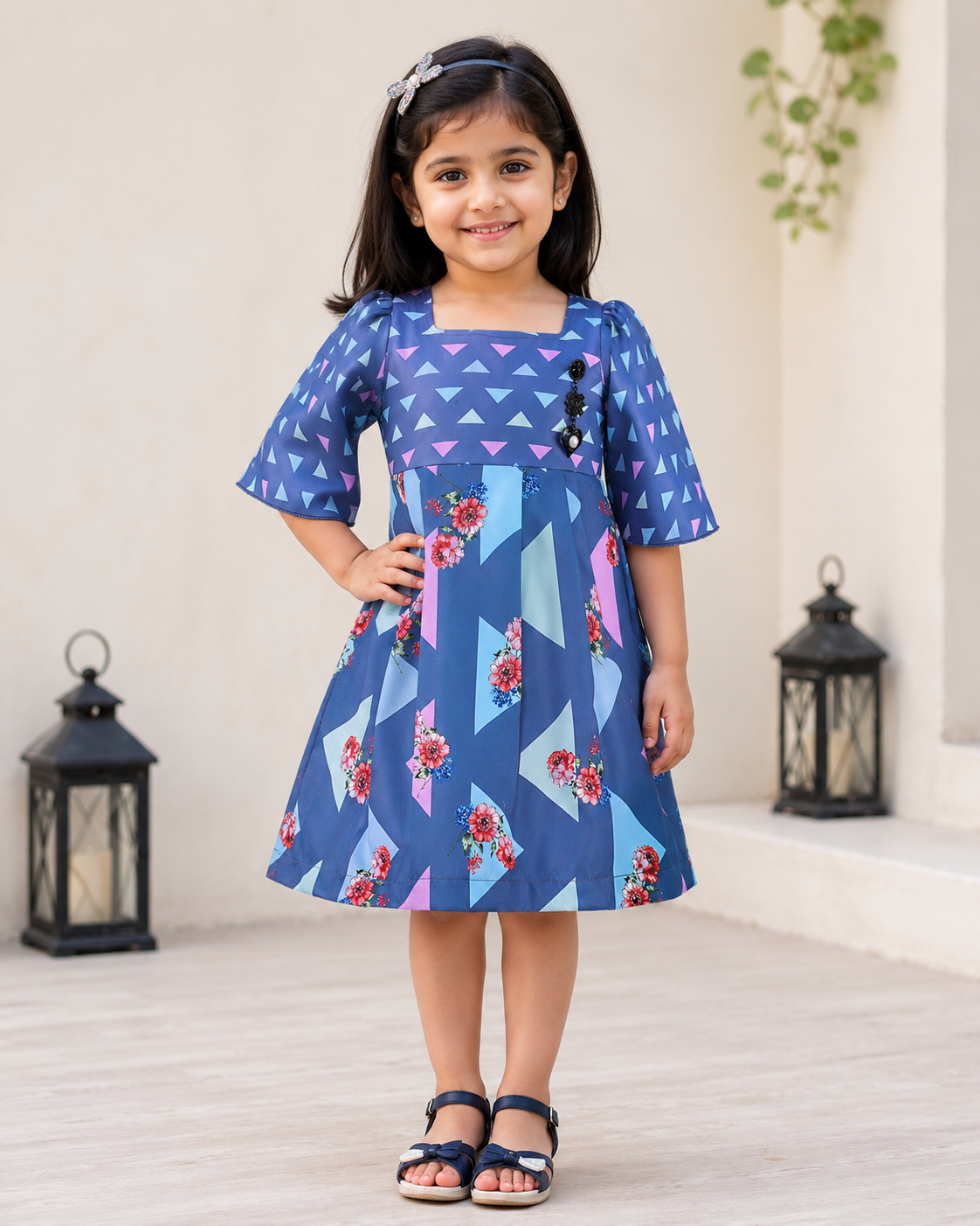 Girls Midi/Knee Length Casual Dress   stn737blu
