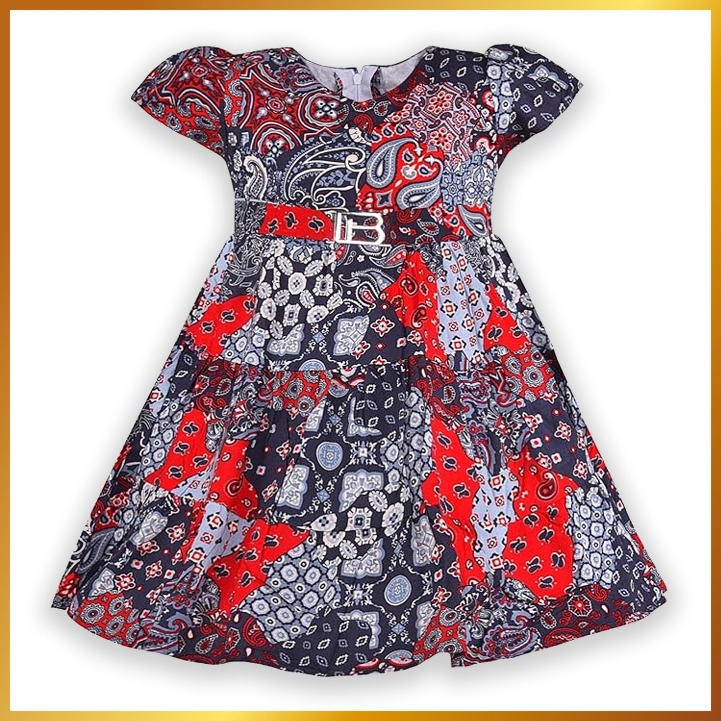 Baby Girls Casual Wear Dress Wholesale | Grey & Red Printed Summer Frock Bulk Supplier