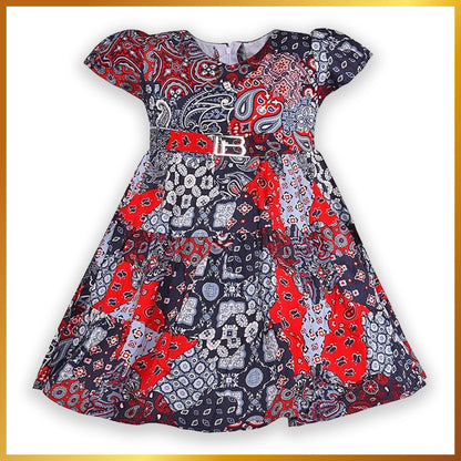 Baby Girls Casual Wear Dress Wholesale | Grey & Red Printed Summer Frock Bulk Supplier