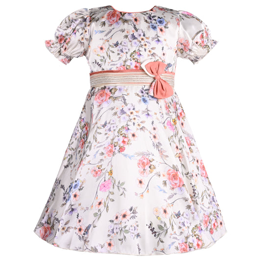 Girls Floral Casual Dress with Puff Sleeves - Wish Karo - photo 1