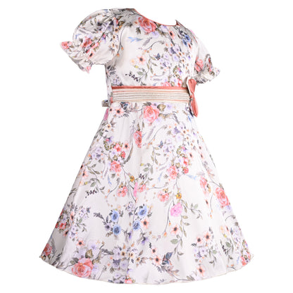 Girls Floral Casual Dress with Puff Sleeves