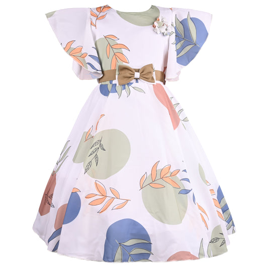 Girls Floral Print Flared Sleeve Fit and Flare Frock Dress
