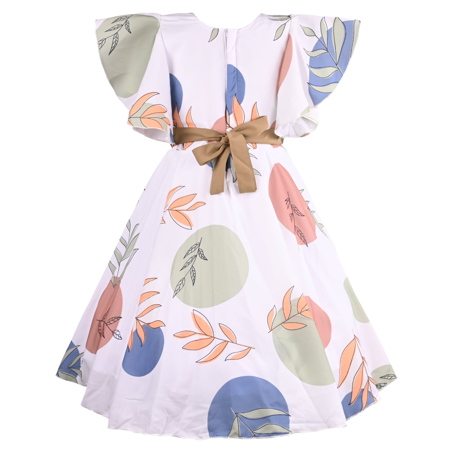 Girls Floral Print Flared Sleeve Fit and Flare Frock Dress
