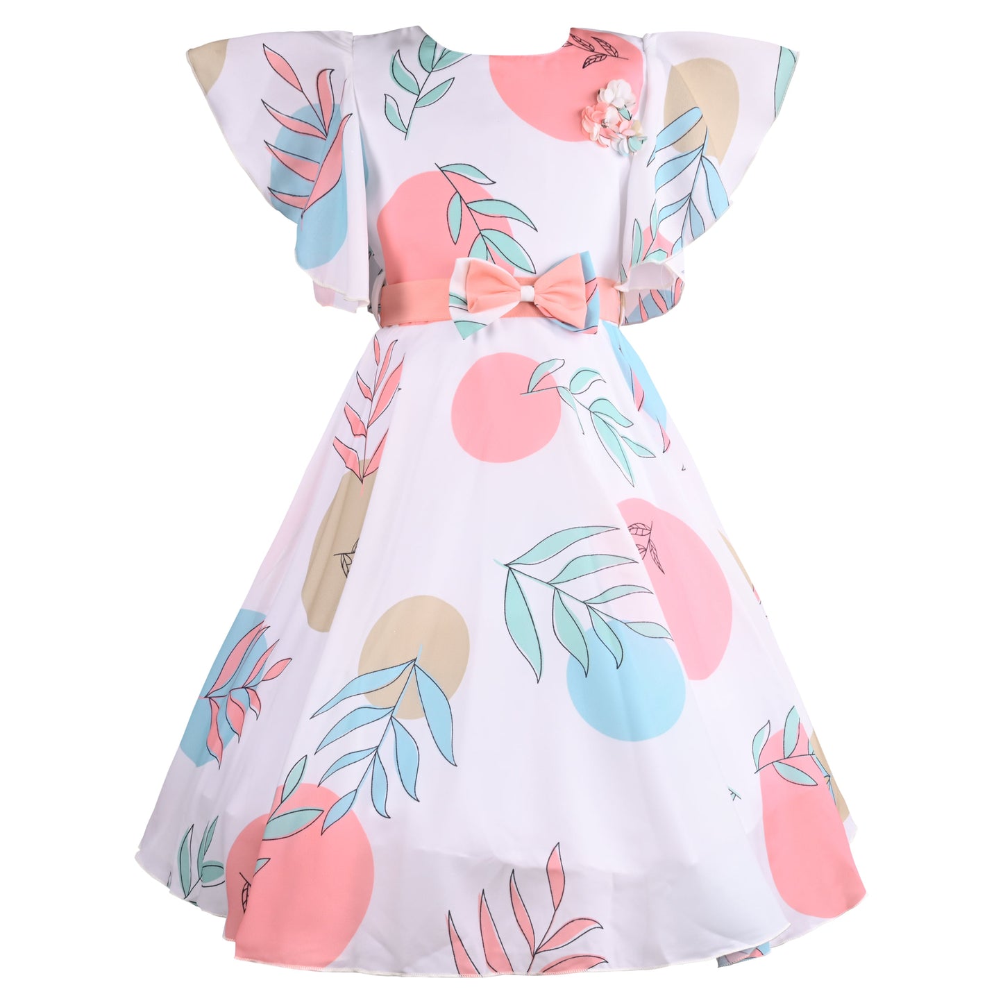 Girls Floral Print Flared Sleeve Fit and Flare Frock Dress