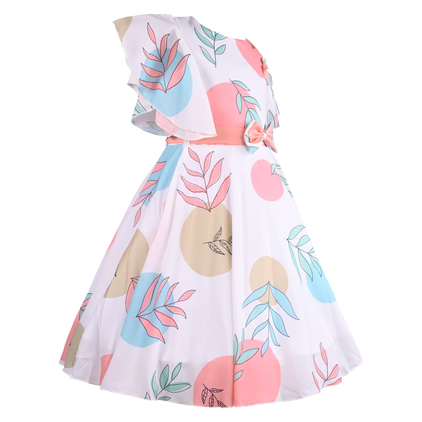 Girls Floral Print Flared Sleeve Fit and Flare Frock Dress